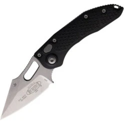 Microtech Stitch 169-10 Auto Knife Black Aluminum Handle Wharncliffe Plain Edge Stonewash Finish MCT16910