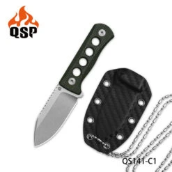 QSP Canary Fixed Blade Knife Green Micarta Handle 14C28N Plain Edge Stonewash Finish QS141-C1
