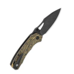 QSP Hornbill Folding Knife Golden Carbon Fiber Handle S35VN Plain Edge Black Stonewash Finish QS146-A2 -Knives Store 146A2 2 48808.1684352419