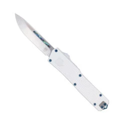 CobraTec Abalone Edge OTF Auto Knife Silver Titanium Handle VG-10 Plain Edge CTABAEDGEDNS