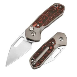 CJRB Mini Pyrite Folding Knife Mars Valley Titanium/Fat Carbon Handle S90V Wharncliffe Plain Edge Sand Polish Finish J1933T-FCMV