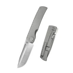KB Mosquito Folding Knife Gray Titanium Handle M390 Plain Edge Belt Satin Finish KB409A