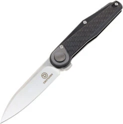 Defcon JK Series Button Lock Folding Knife Black Carbon Fiber Handle 14C28N Plain Edge Satin Finish