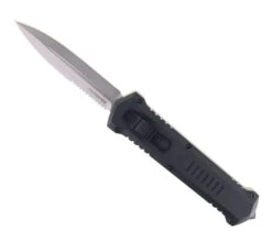 Tekto Humvee OTF Auto Knife Black Aluminum Handle D2 Double-Edge-Dagger Partially Serrated Blade A4R_T6BK_D2BK3_A2