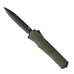 A5 Spear Point Out The Front Automatic Pocket Knife Green Aluminum Handle Dagger Plain Black Blade A5R_T6OD_S35BK3-A1