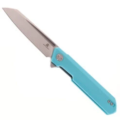 Bestechman Dundee Folding Knife Light Blue G10 Handle D2 Plain Edge Stonewash/Satin Finish BMK09B