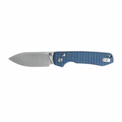 WMK Exclusive Vosteed Raccoon Button Lock Folding Knife Blue Micarta Frag Pattern Handle 14C28N Plain Edge RC3SVM17