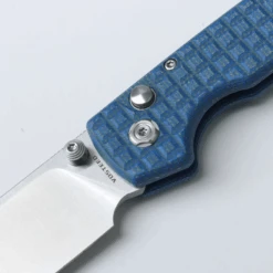 WMK Exclusive Vosteed Raccoon Button Lock Folding Knife Blue Micarta Frag Pattern Handle 14C28N Plain Edge RC3SVM17 -Knives Store Blue Micarta Frag 6 33668.1679578015