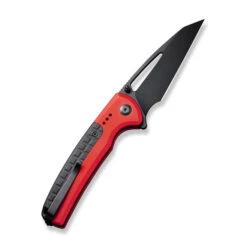 Civivi Sentinel Strike Button Lock Folding Knife Red Aluminum Handle K110 Reverse Tanto Plain Black Blade C22025B-1