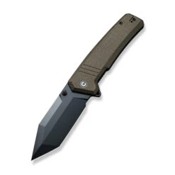 Civivi Bhaltair Folding Knife Green Burlap Micarta Handle 14C28N Tanto Plain Black Blade C23024-3