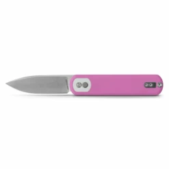 Vosteed Corgi Flipper Button Lock Folding Knife Pink G10 Handle 14C28N Plain Edge Satin Finish CG3S06