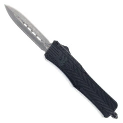 Cobratec Medium CTK-1 Black Handle Damascus Dagger Blade OTF Automatic Knife 1MDAGNSDAM