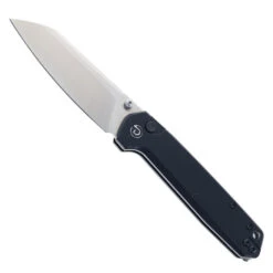 Defcon Button Lock Folding Knife Black Aluminum Handle 14C28N Sheepsfoot Plain Edge TD015BK