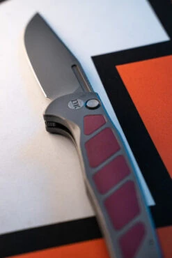 LuvThemKnives Rezult Button Lock, Finger Flicker & Flipper Pocket Knife Titanium Handle Burgundy G10 Inlay 20CV Steel LTK-609-1 -Knives Store DSC0799 45778.1691170665