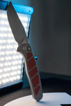 LuvThemKnives Rezult Button Lock, Finger Flicker & Flipper Pocket Knife Titanium Handle Burgundy G10 Inlay 20CV Steel LTK-609-1 -Knives Store DSC0800 33627.1691170665