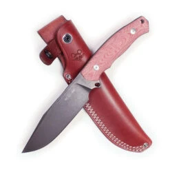 GiantMouse Knives GMF4-DB Fixed Blade Knife Red Canvas Micarta Handle N690 Plain Edge PVD Stonewash Finish
