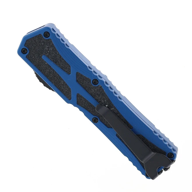 Heretic Knives Colossus Automatic DLC CPM Magnacut Blade Tanto Blade Blue Aluminum Handle H040-6A-BLU 6 Heretic Knives Colossus Automatic DLC CPM Magnacut Blade Tanto Blade Blue Aluminum Handle H040-6A-BLU - Image 4