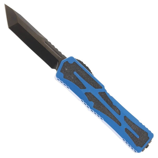 Heretic Knives Colossus Automatic DLC CPM Magnacut Blade Tanto Blade Blue Aluminum Handle H040-6A-BLU 3 Heretic Knives Colossus Automatic DLC CPM Magnacut Blade Tanto Blade Blue Aluminum Handle H040-6A-BLU