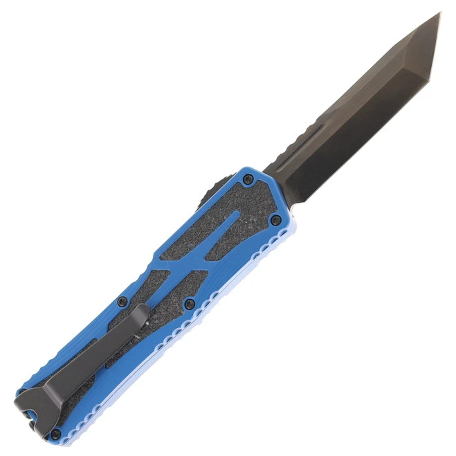 Heretic Knives Colossus Automatic DLC CPM Magnacut Blade Tanto Blade Blue Aluminum Handle H040-6A-BLU 4 Heretic Knives Colossus Automatic DLC CPM Magnacut Blade Tanto Blade Blue Aluminum Handle H040-6A-BLU - Image 2