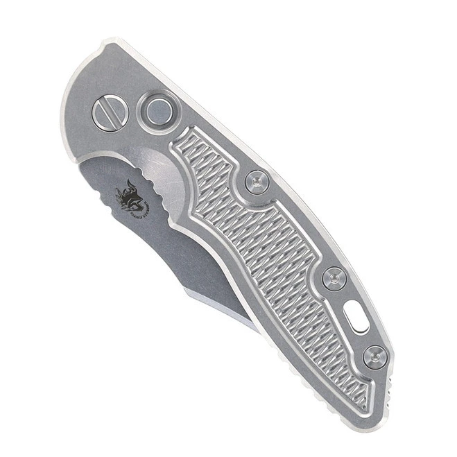 Rick Hinderer Knives XM-18 3.5" Bowie Blade Automatic Folding Knife Stonewashed Titanium And S45vn 6 Rick Hinderer Knives XM-18 3.5" Bowie Blade Automatic Folding Knife Stonewashed Titanium And S45vn - Image 4