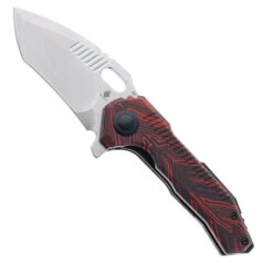 Exclusive Kizer EXTRA Mini Paragon Folding Knife Black/Red Damascus G10 Handle 3V Tanto Plain Edge Stonewashed Finish V3600E