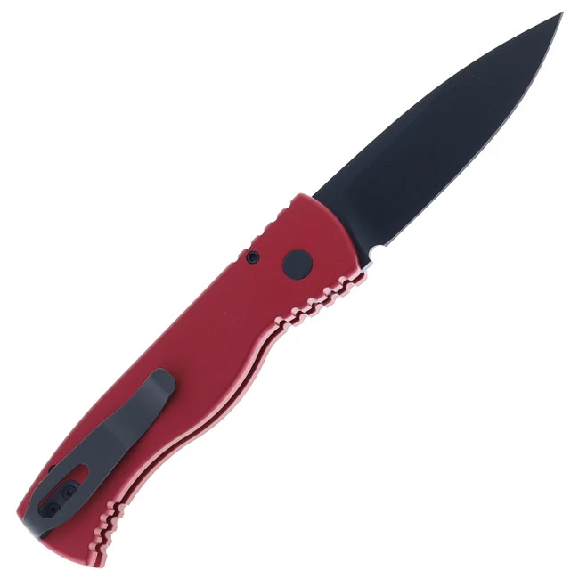 ProTech Auto Knife Red Smooth Handle Magnacut Plain Black Blade T203-Red 4 ProTech Auto Knife Red Smooth Handle Magnacut Plain Black Blade T203-Red - Image 2