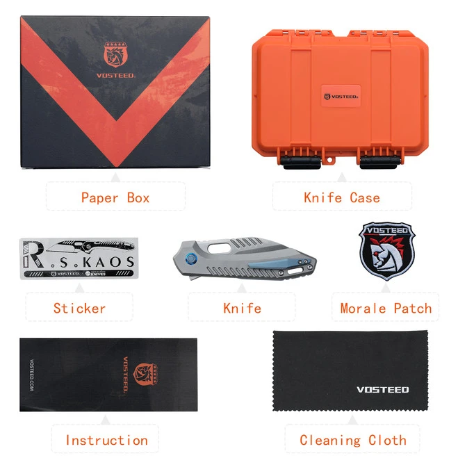 (Sold Out) WMK Exclusive Vosteed RSKAOS Folding Knife Gray Titanium Handle W/ Blue Hardware Elmax Wharncliffe Blade 11 (Sold Out) WMK Exclusive Vosteed RSKAOS Folding Knife Gray Titanium Handle W/ Blue Hardware Elmax Wharncliffe Blade - Image 9