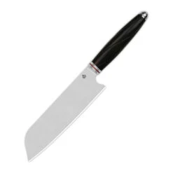 QSP Santoku Fixed Blade Knife Ebony Wood Handle 14C28N Plain Edge Satin Finish KK-002A