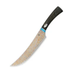 QSP Butcher Fixed Blade Knife Stabilized Wood/Abalone Shell Inlay Handle Brass Copper Damascus Plain Edge QSPKK-006B