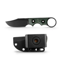 Vosteed Quokka-O Fixed Blade Knife Green Micarta Handle 14C28N Bowie Plain Edge Black Stonewash Finish