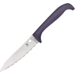 Spyderco Serrated Kitchen Knife Purple Plastic Handle Satin 7Cr17MoV Blade K20SPR