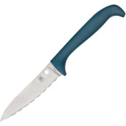 Spyderco Counter Critter Blue Handle Kitchen Knife Satin 7Cr17MoV Serrated Blade K21SBL