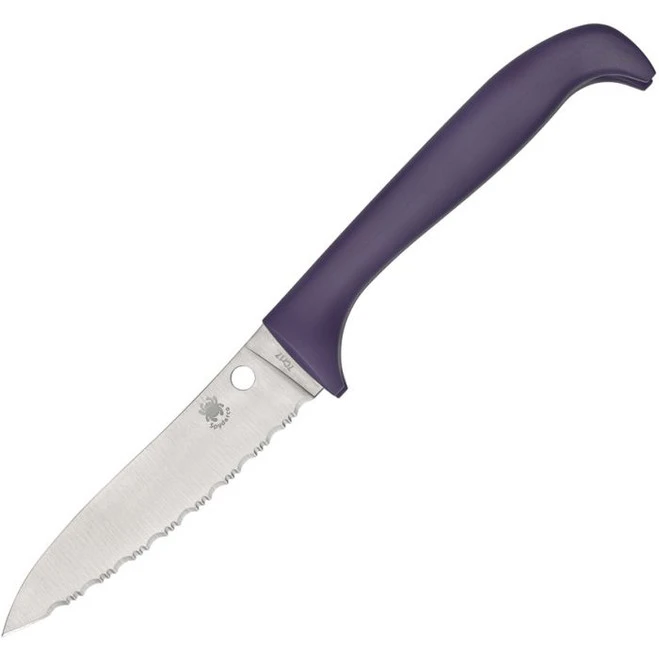 Spyderco Counter Critter Purple Handle Kitchen Knife Satin 7Cr17MoV Serrated Blade K21SPR 3 Spyderco Counter Critter Purple Handle Kitchen Knife Satin 7Cr17MoV Serrated Blade K21SPR