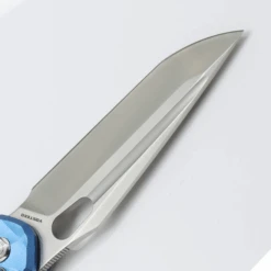 WMK Exclusive Vosteed Thunderbird Button Lock Flipper Pocket Knife Sculpted Blue Aluminum Handle Satin 154CM TB34VTA2L -Knives Store TB34VTA2L Stonewash 154CM Blue Aluminium 8 30658.1692293075