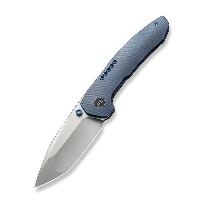 WE Trogon Folding Knife Blue Titanium Handle 20CV Plain Edge Spear Point Silver Bead Blast Finish WE22002B-1 3 WE Trogon Folding Knife Blue Titanium Handle 20CV Plain Edge Spear Point Silver Bead Blast Finish WE22002B-1