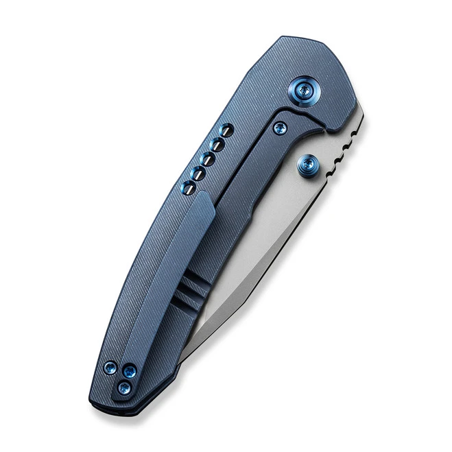 WE Trogon Folding Knife Blue Titanium Handle 20CV Plain Edge Spear Point Silver Bead Blast Finish WE22002B-1 7 WE Trogon Folding Knife Blue Titanium Handle 20CV Plain Edge Spear Point Silver Bead Blast Finish WE22002B-1 - Image 5