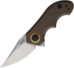 Discontinued Zero Tolerance Small Galyean Folding Knife Bronze Ti Handle 20CV Clip Point Plain Edge Stonewash Finish 0022TIBRZ