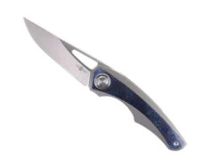 TwoSun Folding Knife Titanium/Damascus Handle M390 Plain Edge TS186-TIDA