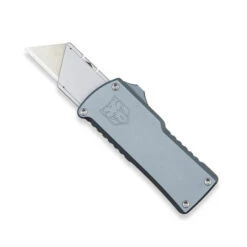 CobraTec OTF Auto Utility Knife Grey Aluminum Handle Plain Edge CTOTFUTGRY