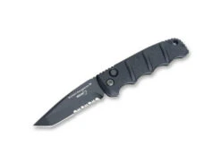 Boker ALS74 Auto Knife Black Aluminum Handle D2 Tanto Partially Serrated Black Blade 01KALS102