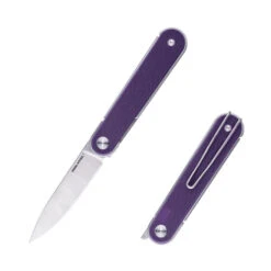 Real Steel Iris Front Flipper Folding Knife Purple G10 Handle Satin 12C27 Blade 8061BP