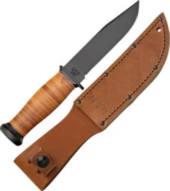 Ka-Bar Mark 1 Fixed Blade Knife Brown Leather Handle Black Plain Blade 2225 -Knives Store cbe89507 7565 44d6 8c78 c6c8b44a015a 49244.1682703333