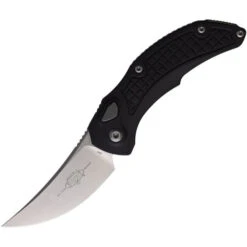 Microtech Brachial Button Lock Auto Knife Black Aluminum Handle M390 Curved Plain Blade Stonewash Finish 268A-10