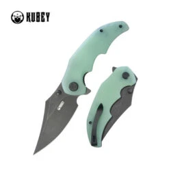 Kubey Ceto Folding Knife Jade G10 Handle 14C28N Clip Point Plain Edge Blackwash Finish KU181F