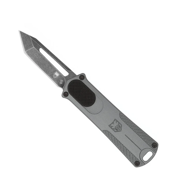 CobraTech California OTF Auto Knife Grey Aluminum Handle D2 Plain Edge Stonewash Finish CALI952GRYDNS 4 CobraTech California OTF Auto Knife Grey Aluminum Handle D2 Plain Edge Stonewash Finish CALI952GRYDNS - Image 2