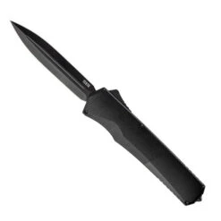 A5 Spear Point Out The Front Automatic Pocket Knife Black Aluminum Handle Dagger Plain Black Blade